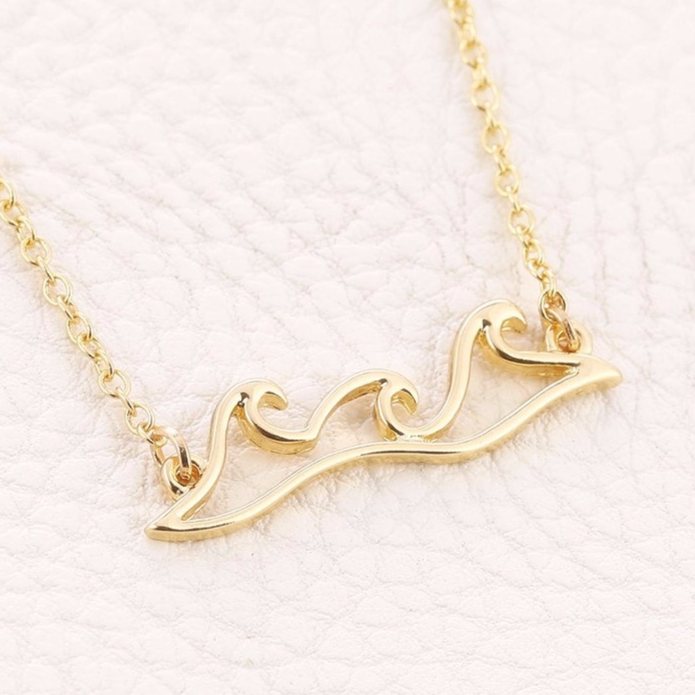 Ocean Wave Pendant Necklace Gold and Silver - Picture 3 of 8